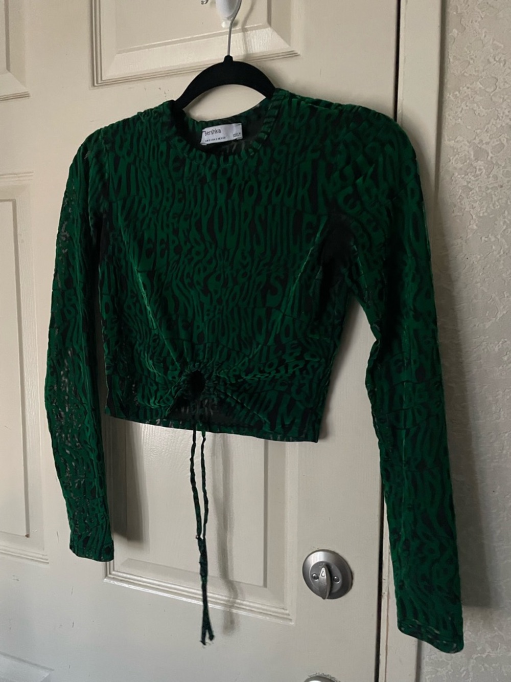 Bershka Emerald Green Long-Sleeve Drawstring Crop Top festival Coachella